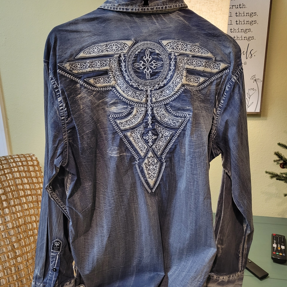 Roar Blue Embroidered Casual Button Down Shirt